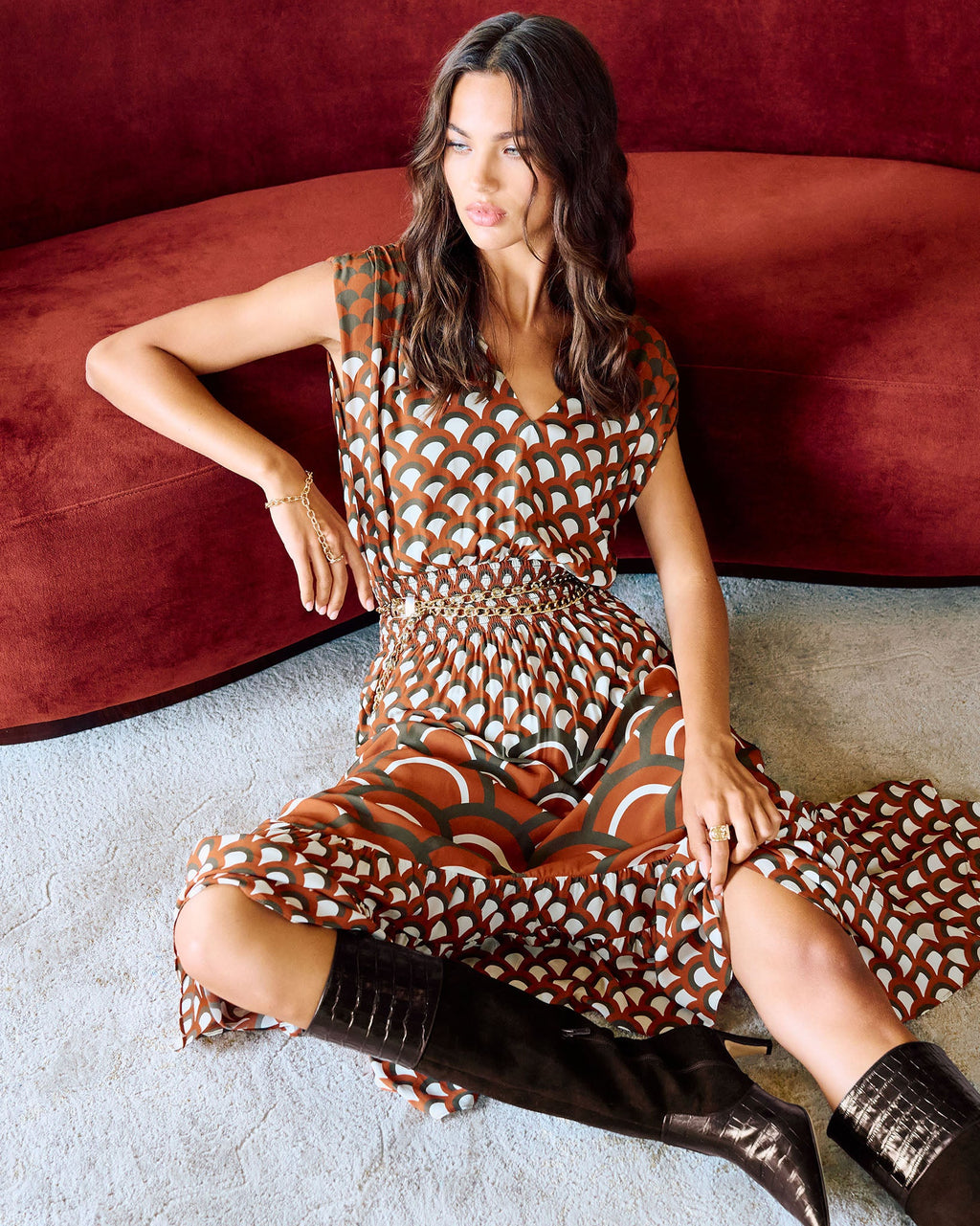 Retro Print Blouson Dress