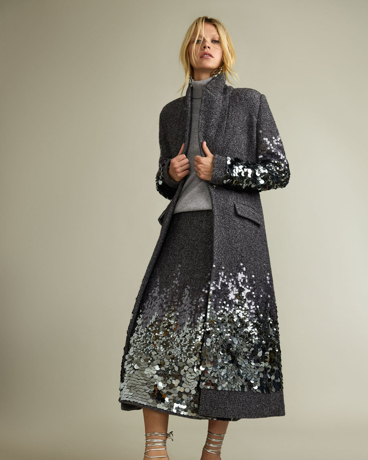Elevated Shine Ombr Paillette Wool Blend Coat