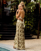 Halter Open Back Olive Maxi Dress