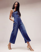 Stretch Denim Wide-Leg Jumpsuit