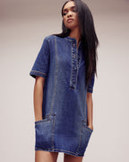 Short-Sleeve Denim Shirt Dress