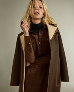 Luxury Faux-Leather Trimmed Wide-Lapel Blazer
