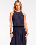 High-Waist Crepe Midi Dress