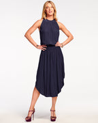 High-Waist Crepe Midi Dress