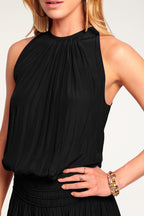High-Waist Crepe Midi Dress