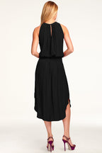 High-Waist Crepe Midi Dress