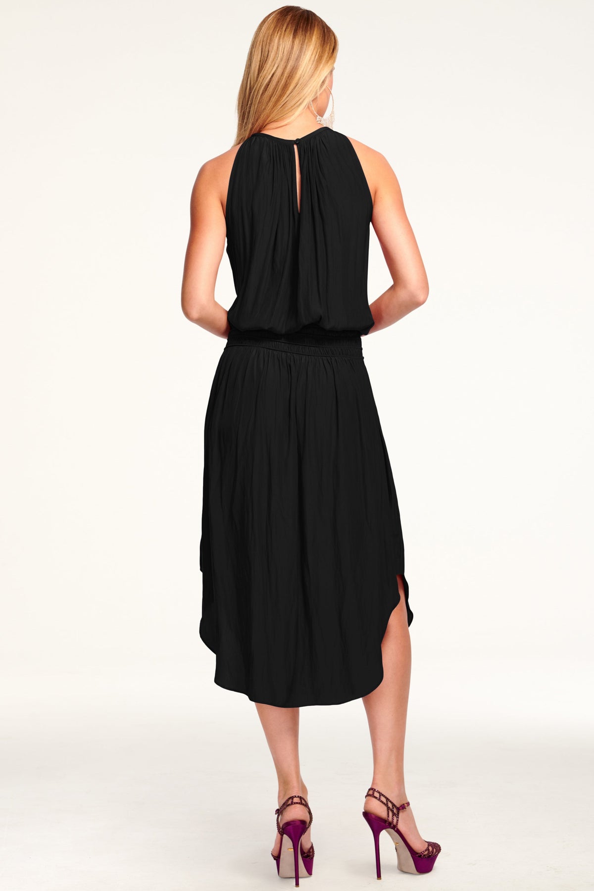 High-Waist Crepe Midi Dress