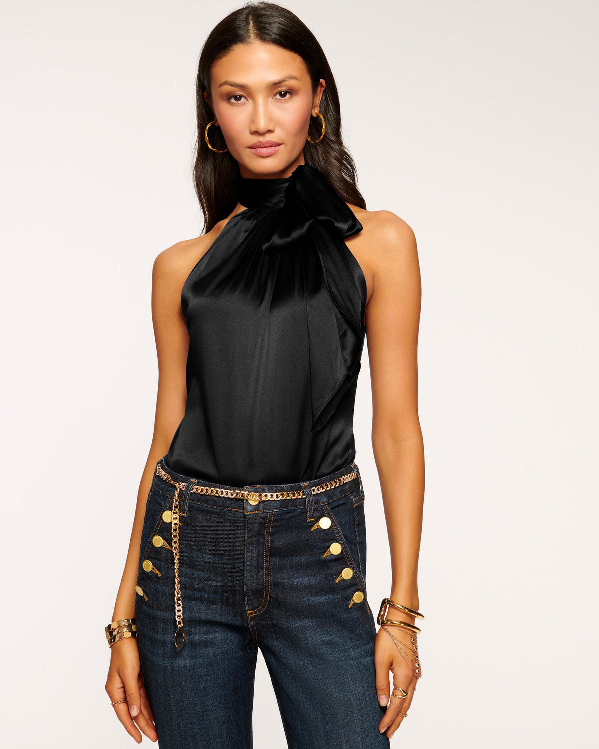 Simple High-Neck Bow Top with Keyhole Cutout