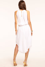 High-Waist Crepe Midi Dress