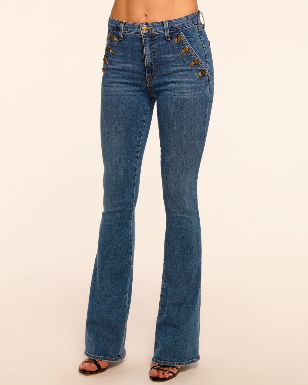 Sailor-Button Slim-Fit Flare Jean for Effortless Length