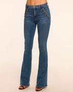 Sailor-Button Slim-Fit Flare Jean for Effortless Length