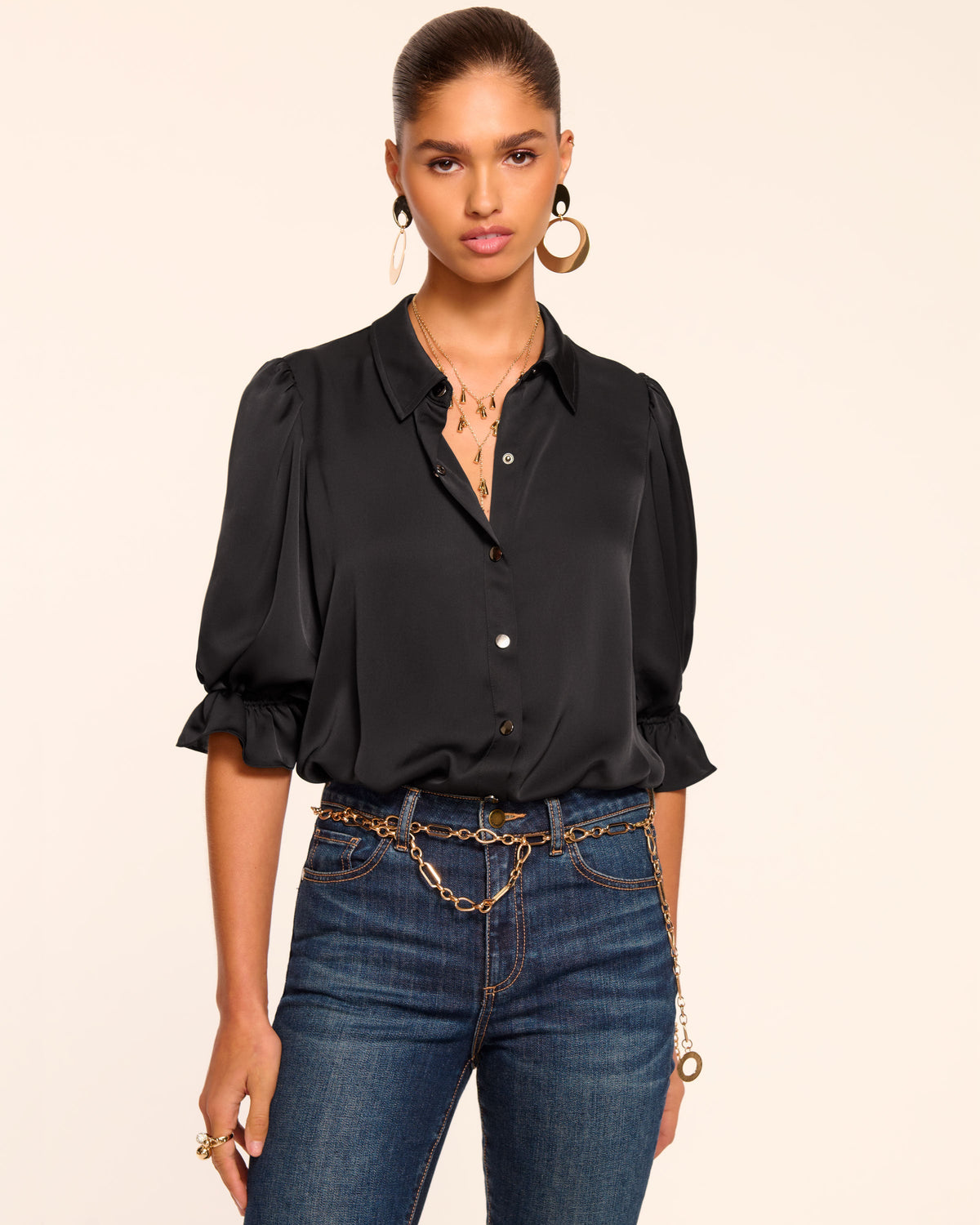 High Collar Satin Bodysuit for Date Night