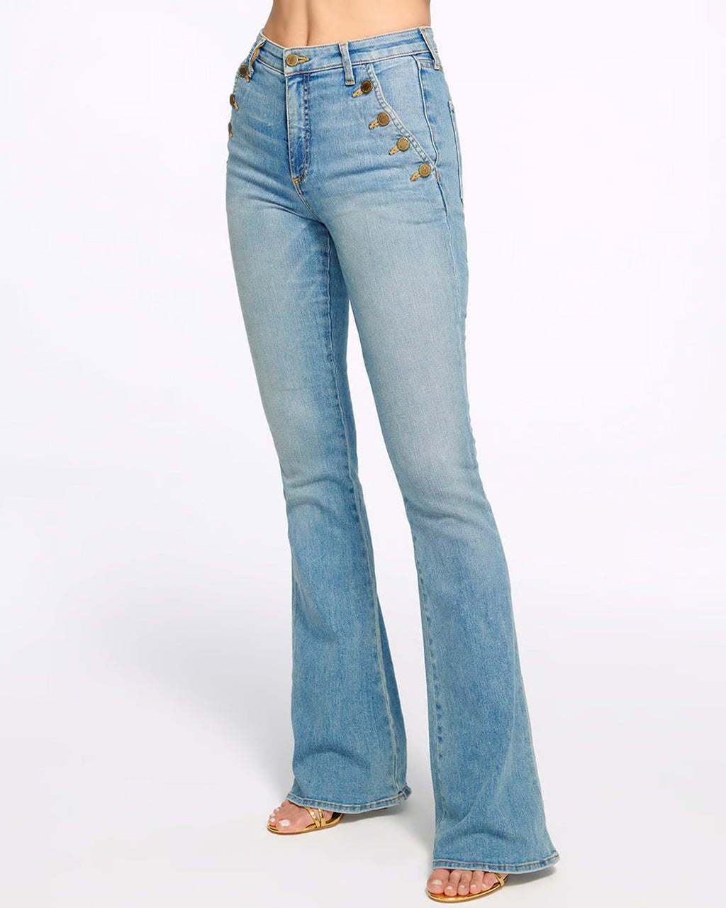 Sailor-Button Slim-Fit Flare Jean for Effortless Length