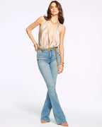 Sailor-Button Slim-Fit Flare Jean for Effortless Length