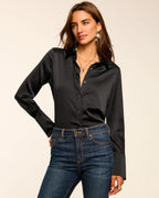 Elevated Silky Button-Up Blouse with Stretch