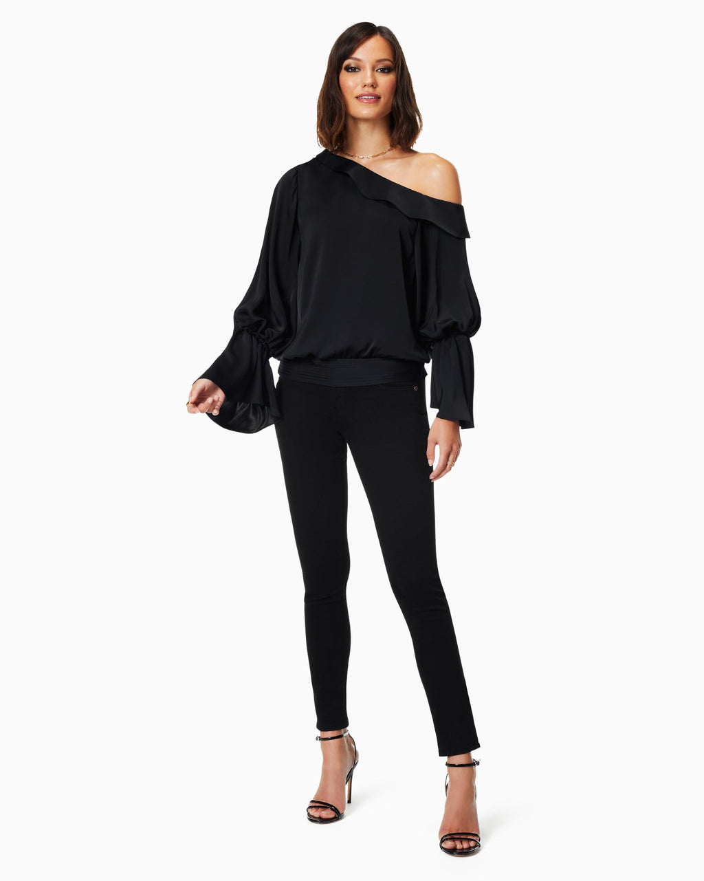 Luxe Satin Off-Shoulder Top with Billowing Sleeves