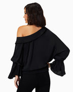 Luxe Satin Off-Shoulder Top with Billowing Sleeves