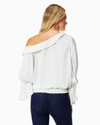 Luxe Satin Off-Shoulder Top with Billowing Sleeves