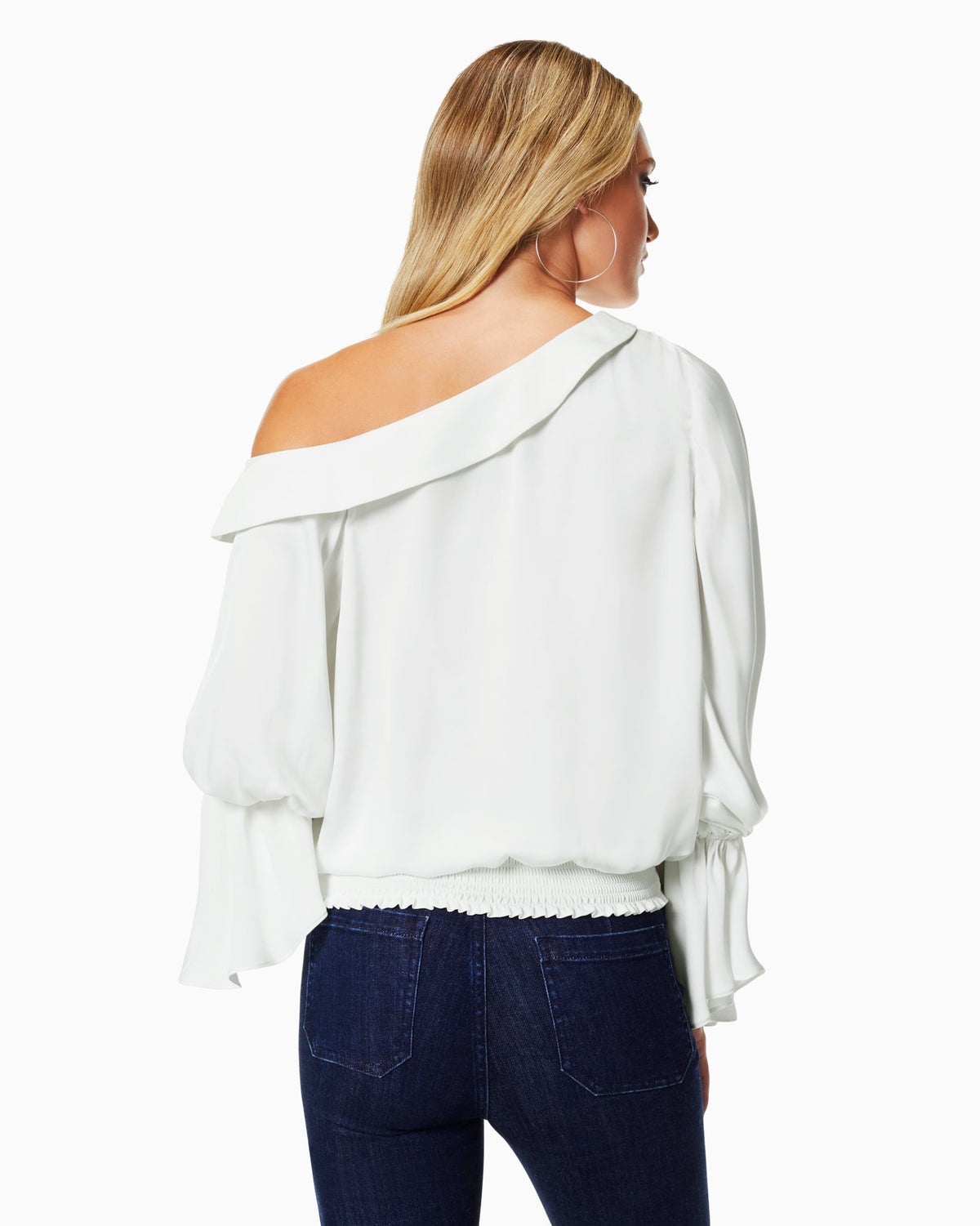 Luxe Satin Off-Shoulder Top with Billowing Sleeves