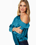 Luxe Satin Off-Shoulder Top with Billowing Sleeves