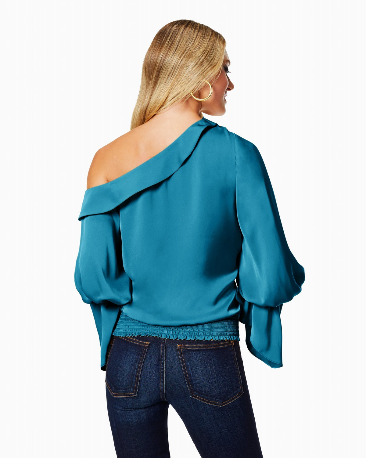 Luxe Satin Off-Shoulder Top with Billowing Sleeves