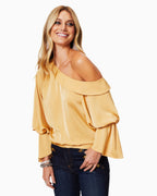Luxe Satin Off-Shoulder Top with Billowing Sleeves