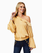Luxe Satin Off-Shoulder Top with Billowing Sleeves