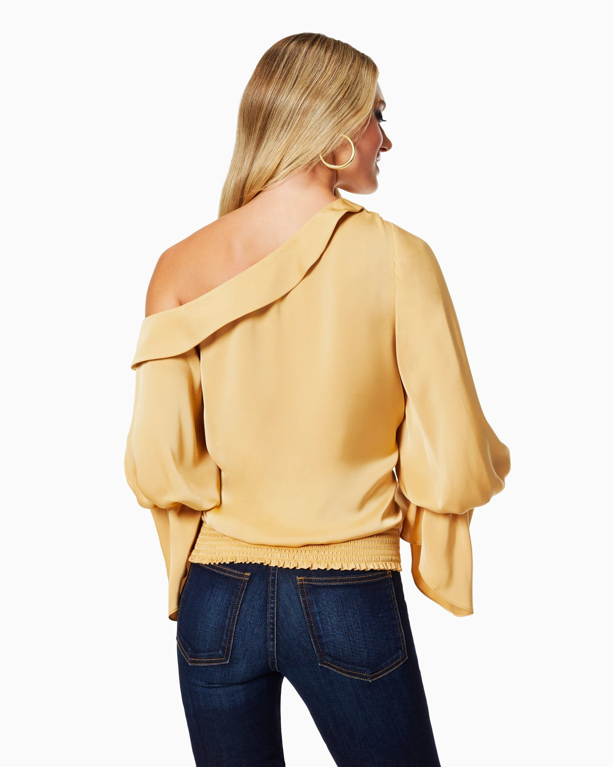 Luxe Satin Off-Shoulder Top with Billowing Sleeves