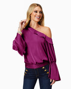 Luxe Satin Off-Shoulder Top with Billowing Sleeves