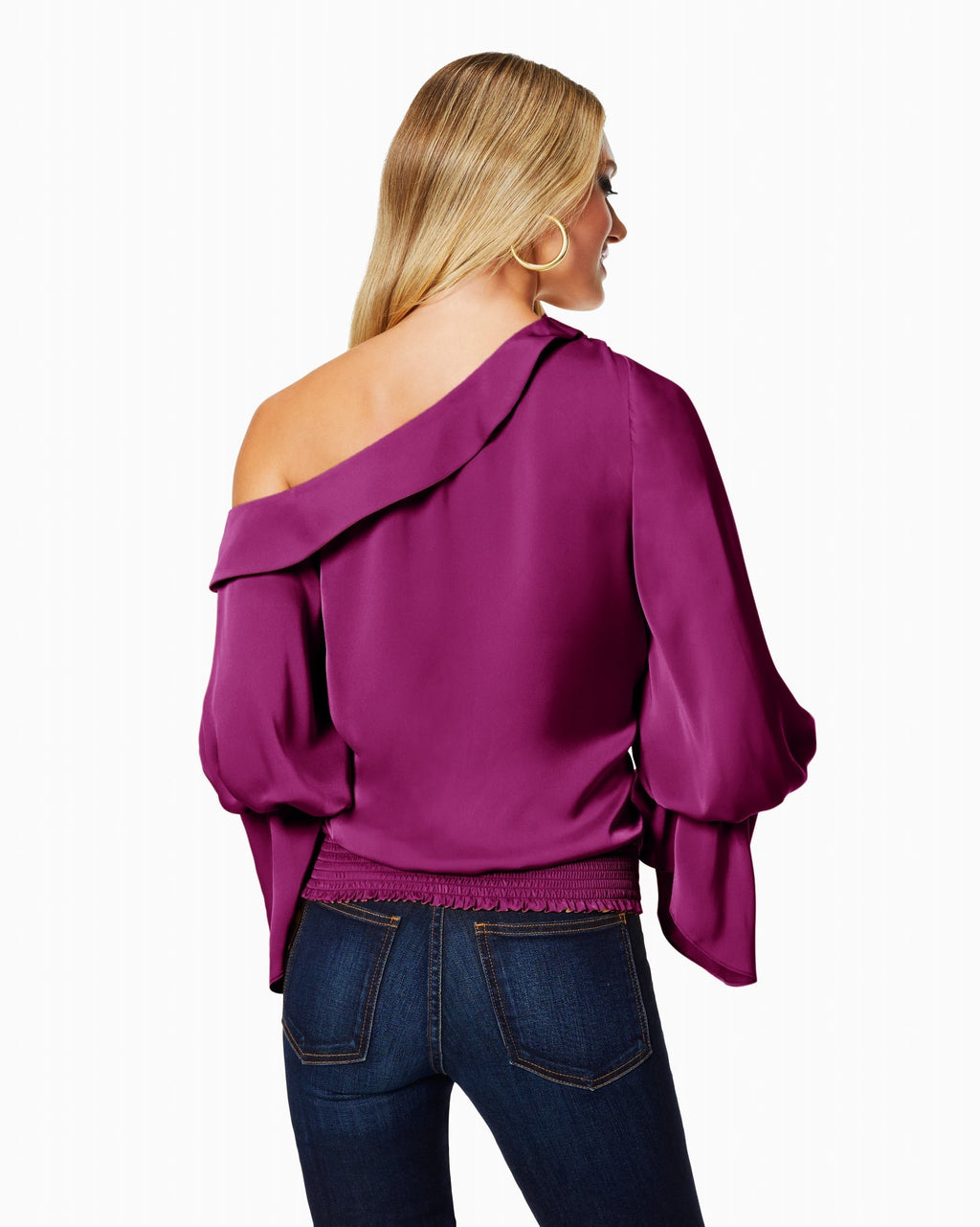 Luxe Satin Off-Shoulder Top with Billowing Sleeves