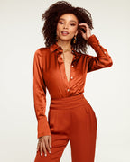 Elevated Silky Button-Up Blouse with Stretch