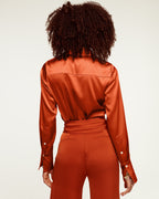 Elevated Silky Button-Up Blouse with Stretch