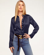 Elevated Silky Button-Up Blouse with Stretch
