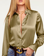 Elevated Silky Button-Up Blouse with Stretch