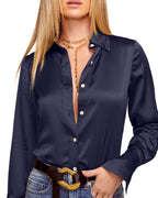 Elevated Silky Button-Up Blouse with Stretch