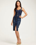 Classic Denim Center-Slit Midi Dress