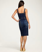 Classic Denim Center-Slit Midi Dress