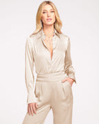 Elevated Silky Button-Up Blouse with Stretch