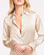 Elevated Silky Button-Up Blouse with Stretch