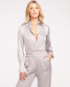 Elevated Silky Button-Up Blouse with Stretch