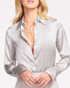Elevated Silky Button-Up Blouse with Stretch