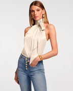 Simple High-Neck Bow Top with Keyhole Cutout