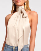 Simple High-Neck Bow Top with Keyhole Cutout