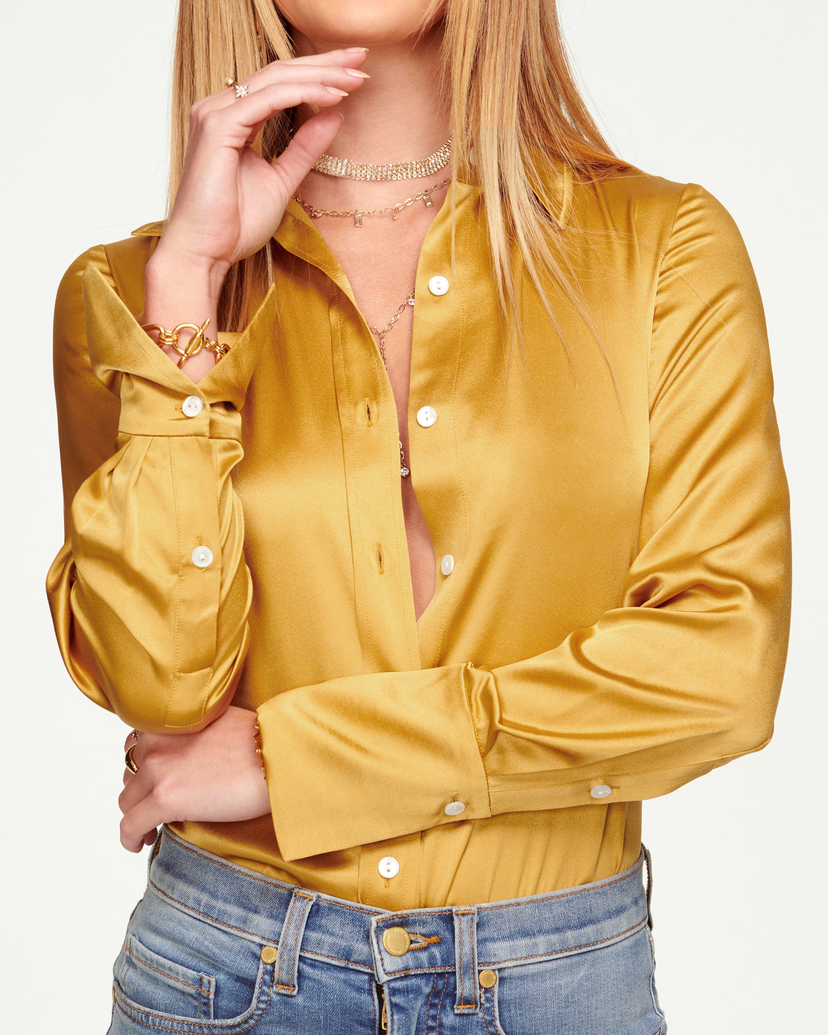 Comfortable Slim-Fitting Stretch Charmeuse Top