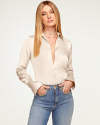 Elevated Silky Button-Up Blouse with Stretch