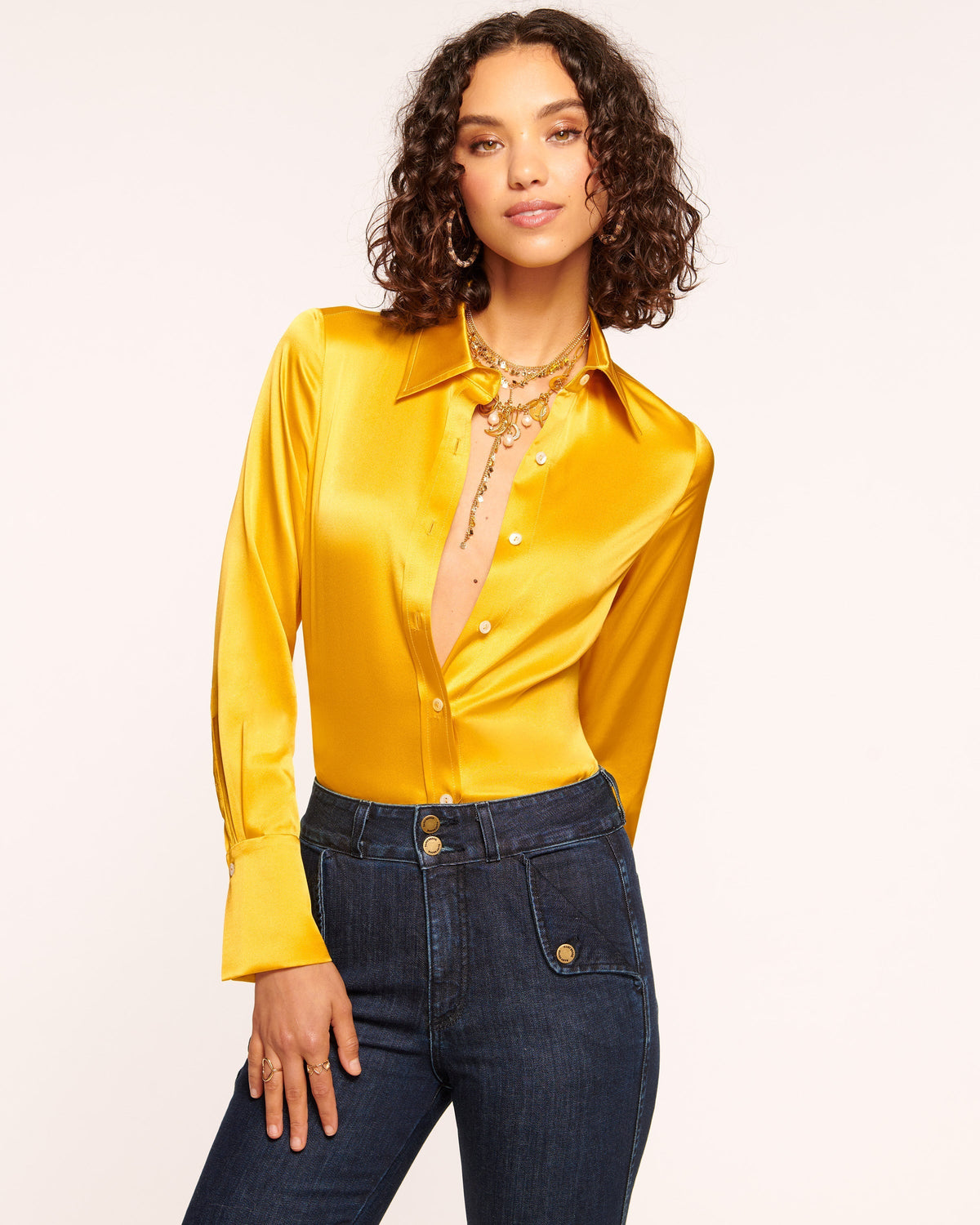 Elevated Silky Button-Up Blouse with Stretch