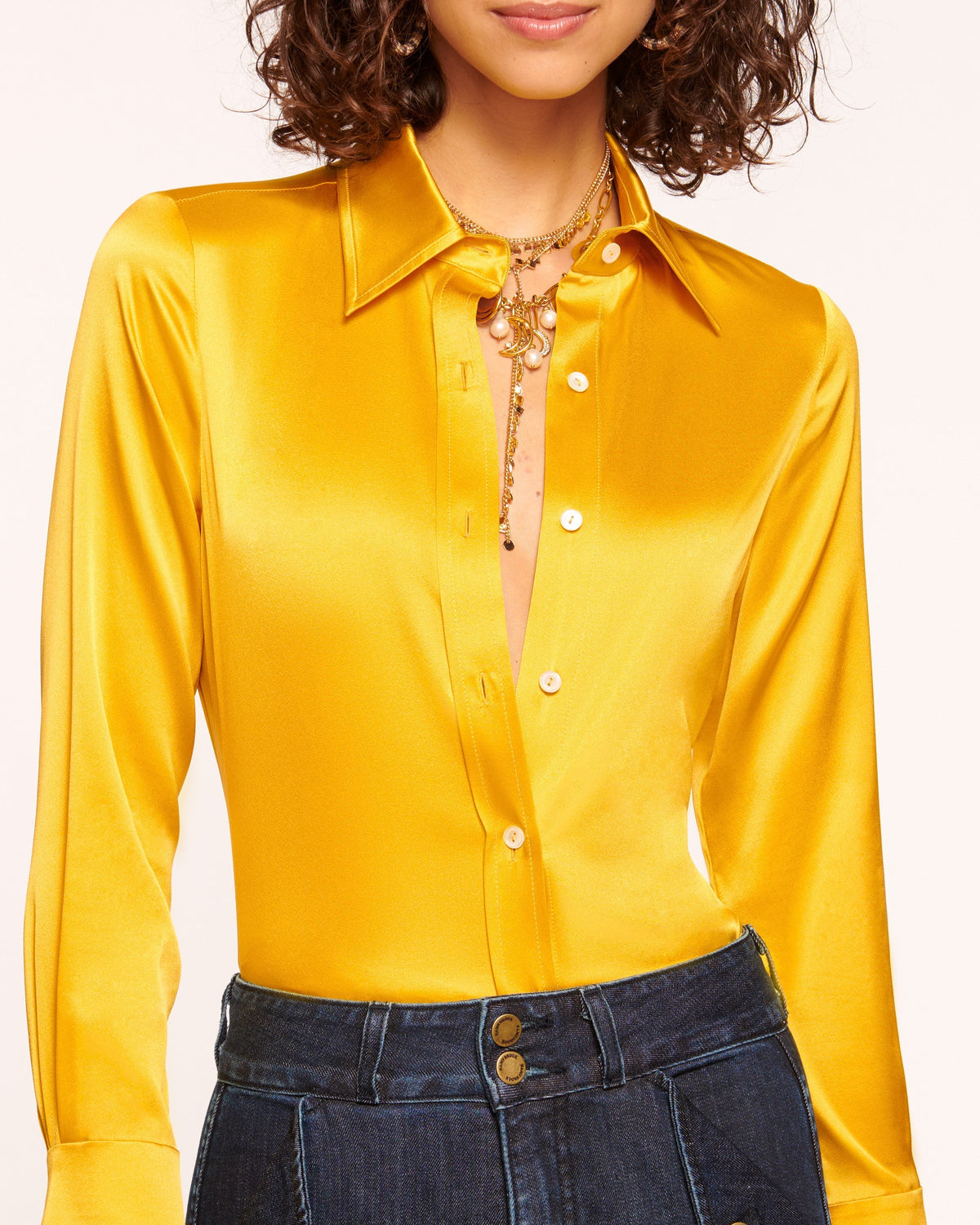 Elevated Silky Button-Up Blouse with Stretch