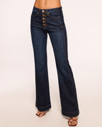 Mid-Rise Gold Button Relaxed Denim Jeans