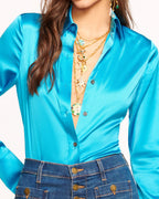 Elevated Silky Button-Up Blouse with Stretch