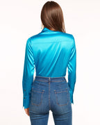 Elevated Silky Button-Up Blouse with Stretch